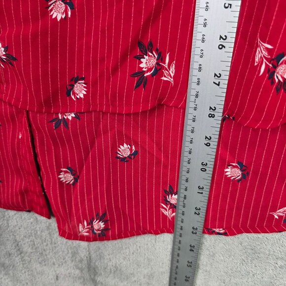 Womens Catherines Red Floral & Stripe Blouse Button Up 3/4 Roll-Tab Sleeves 6X - Picture 6 of 8